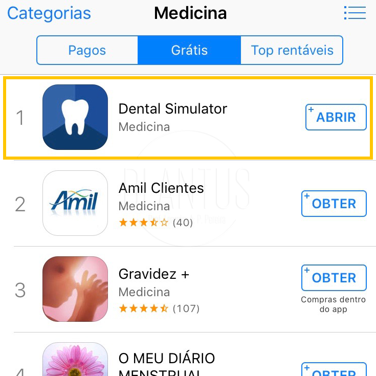 TOP 1 de downloads na Apple Store na categoria Medicina